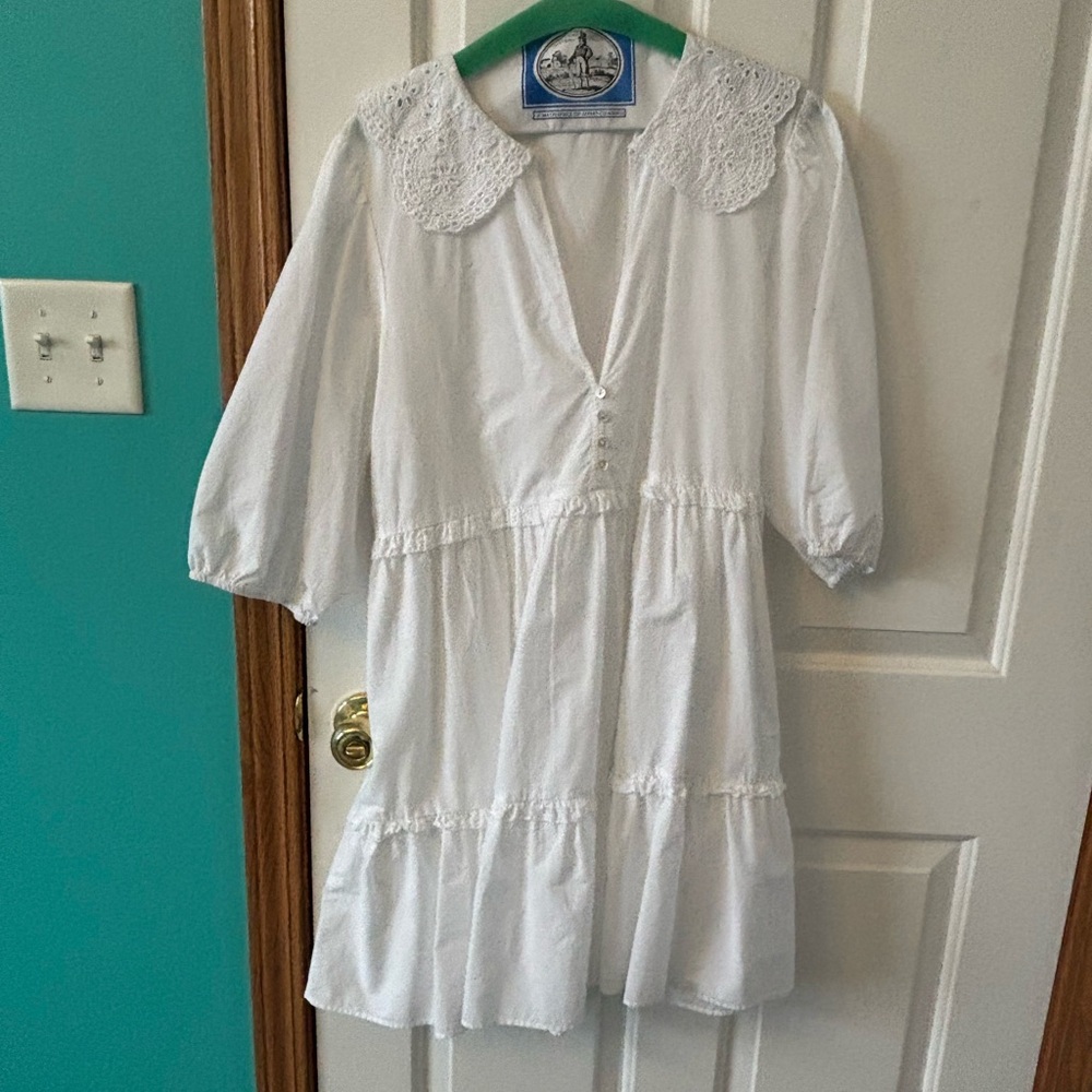 White Lace Collared Day Dress